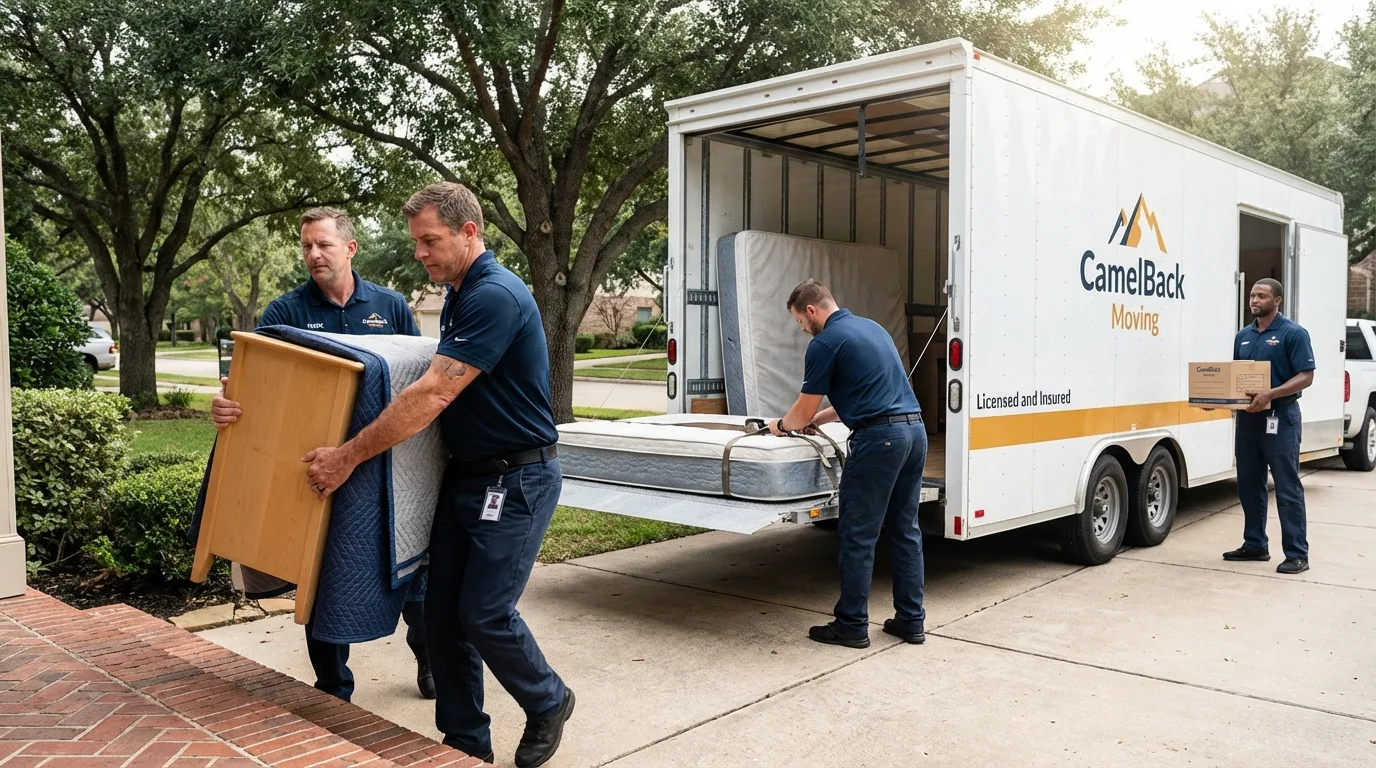 Crew loading residential truck for cross-state move from Montvale, NJ
